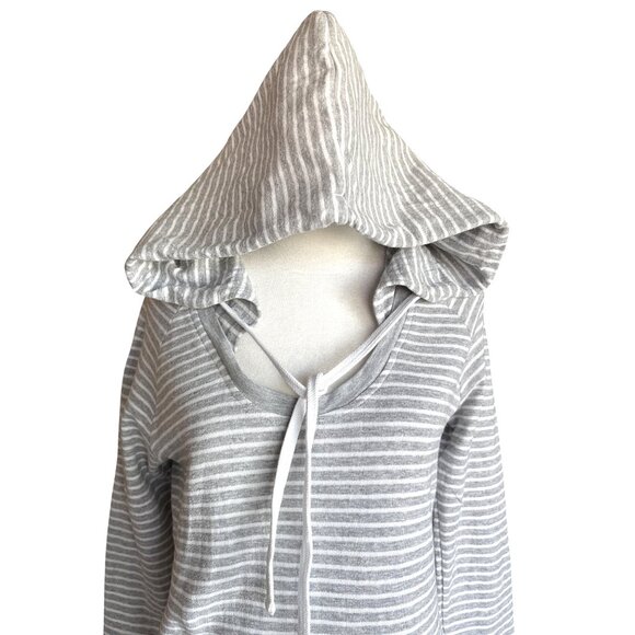 Standard James Perse Womens 3 (L) Gray Striped Hoodie Sweater Pullover Pockets - Picture 2 of 9
